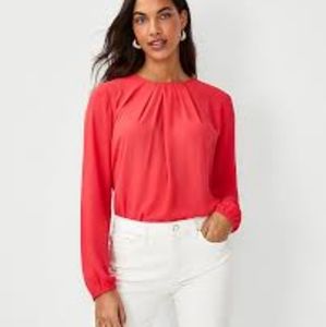 Ann Taylor Loft Mixed Media Pleated Sleeve Top